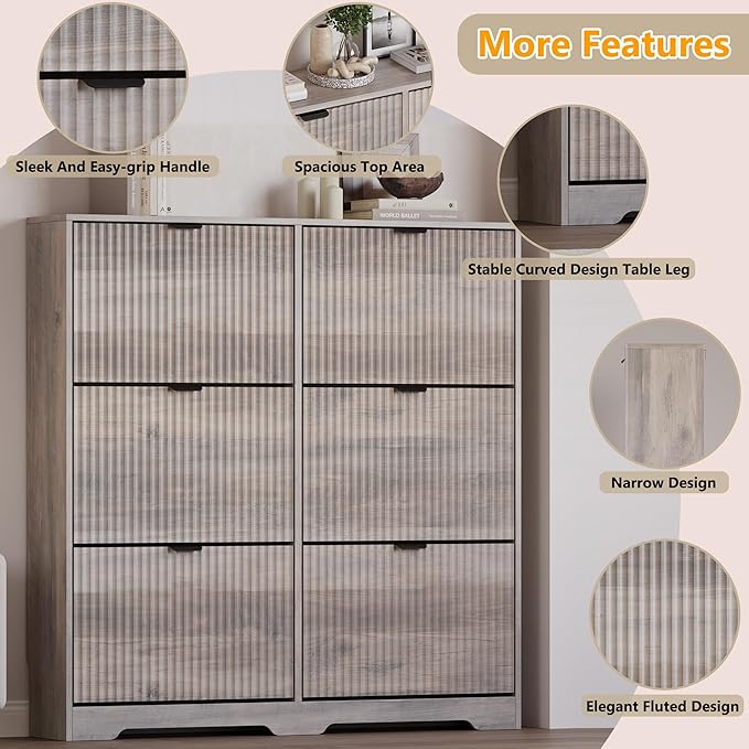 Large Shoe Cabinet for Entryway, Tall Narrow Shoe Storage Cabinet with 6 Flip Drawers and Adjustable Shelves, Shoe Rack Cabinet Organizer for Hallway, Foyer, Small Apartment