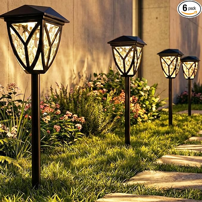 Ensenior Solar Lights Outdoor, 3000K LED Solar Garden Lights for Pathway Yard Patio Walkway Planter Walkway Landscape Lighting, IP65 Waterproof, Energy-Efficient Landscape Lighting, 6-Pack