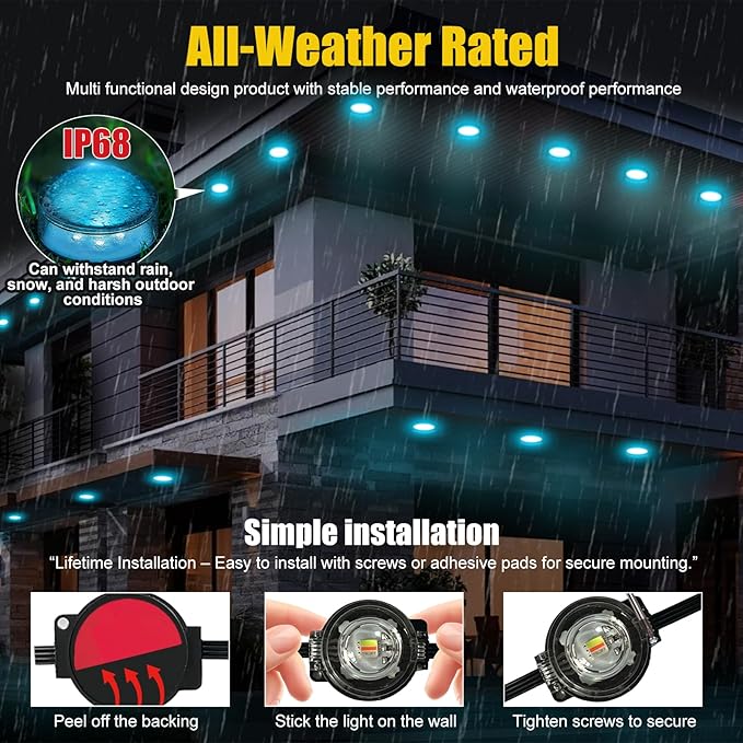 100 FT Permanent Outdoor Lights, Waterproof 2-in-1 Eaves & Ground Stakes LED String Lights with App/Remote Control for House, Garden– Smart Color-Changing Lighting for Halloween Christmas Decorations