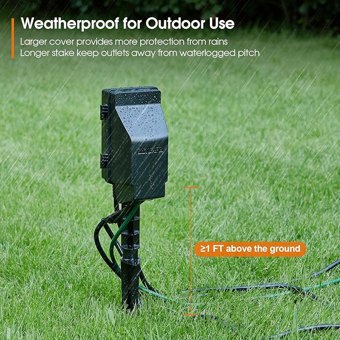 SURAIELEC Outdoor Power Stake, 7-Day Programmable Digital Timer, Power Strip Weatherproof, 6 Multi Plug Electrical Outlet Waterproof, 6 ft Extension Cord for Outside Light, Halloween Decoration