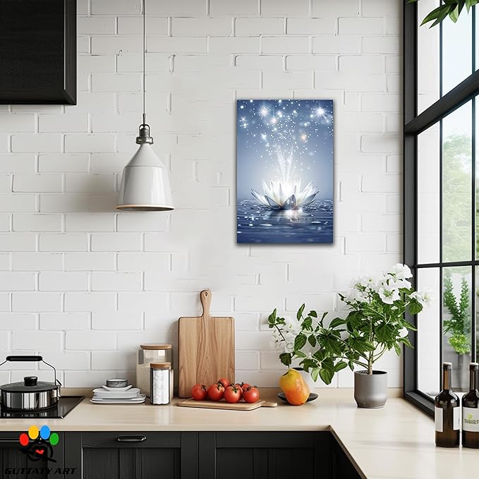GUTTATY Zen Floral Canvas Wall Art, Water Lily Bloom Picture, Lotus Flower Canvas Art Print, Spiritual Zen Wall Picture, Meditation Spiritual Zen Flower Print for Yoga Spa Spiritual Room 32x48 inch