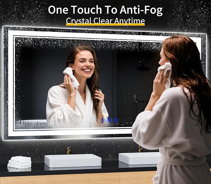 72"x36" LED Bathroom Mirror with Anti-Fog, Stepless Dimmable Lights, 3 Color Modes, Shatter-Proof Tempered Glass,Waterproof Design