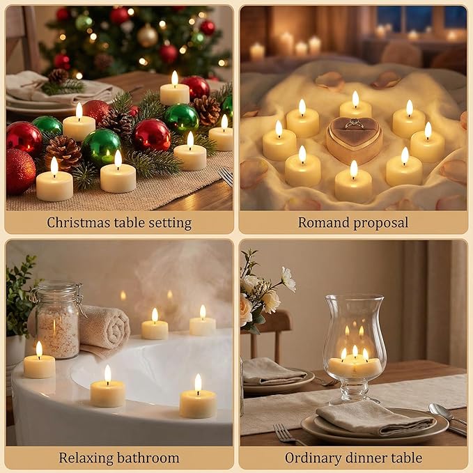 Eywamage Ivory Flameless Wax Tealights with Remote Batteries, Realistic Flickering LED Tea Votive Candles Set of 10