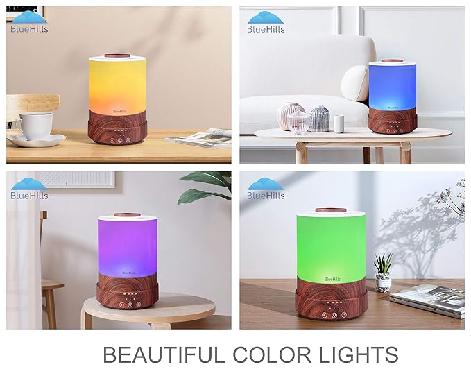 BlueHills Premium Set of Two Large 2500 ML and 4000 ML Tall XL Essential Oil Diffusers Humidifier Combo for Large Room Home with Décor LED Lights Great Gift – Value Pack of Dark Wood Grain.