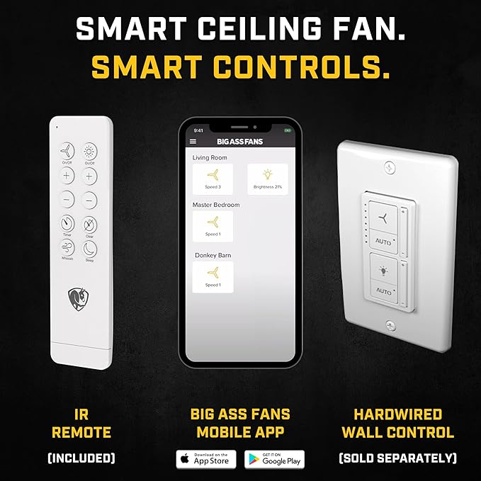 Big Ass Fans – Haiku L, Smart Ceiling Fan – Energy Efficient Cooling for Home, Bedroom, Office, Living Space, and More – 16 Lighting Settings with 7 Speed Settings – 52” - Caramel/White