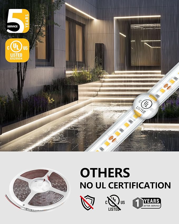 EMITEVER Outdoor LED Strip Lights Waterproof 4000K Netural White, 16.4ft IP67 24V Tape Light UL Listed, 240+LM/ft, High Density 600LEDs, Lighting for Bathroom,Pool,Patio,Garden(Power Not Included)