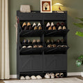 Shoe Cabinet for Entryway, Farmhouse Shoe Storage Cabinet with 6 Flip Drawers and 2 Top Drawers, Tall Narrow Shoe Organizer Cabinet with Adjustable Shelves, Side Hooks and Anti-Tip Kit
