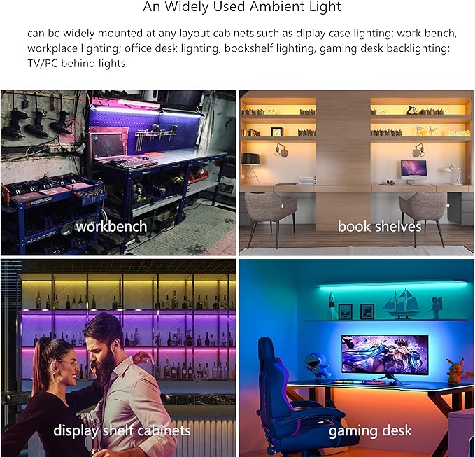 Smart Under Cabinet Lighting with Remote,RGB Cabinet Lights,Color Changing LED Strip Lights for PC,Kitchen Under Counter Lighting Plug in,Shelf Lights,LED Light Bar,Work with Alexa,Google,App,6pcs