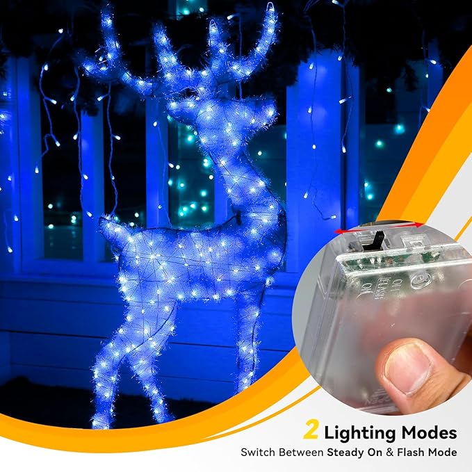 4 Pack 240LED Christmas Fairy Lights Battery Operated - 20FT Twinkle Lights with 2 Lighting Modes Indoor Outdoor, Waterproof Led Fairy String Lights for 4th of July, Bedroom, Dorm, DIY Decor, Blue