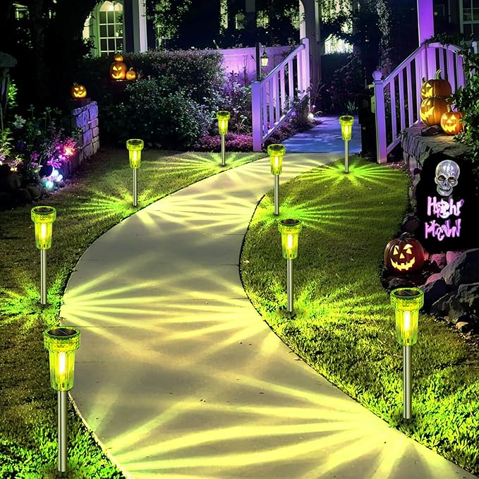 DERAYSION Solar Pathway Lights Outdoor,Green Solar Lights LED Waterproof Solar Lights Auto Dusk-to-Dawn for Yard, Path, Garden, Walkway, Landscape 8 Pack