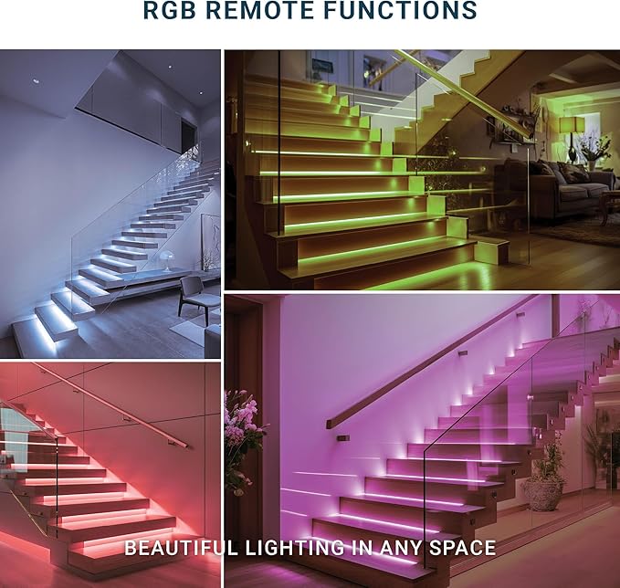 PARMIDA Intelligent Motion Sensor LED Indoor Stair Lighting Kit, RGB & 5CCT Color Selectable, 24" Aluminum Light Bars, Staircase Cascading Style, Remote Control, Dimmable, UL Driver, 100W - 10 Steps
