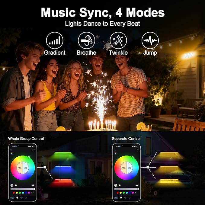 Smart Color Changing Flood Lights Outdoor 360W LED Wall Washer – WiFi App, Voice & Remote Controlled, 2700K-6500K Tunable White, 16M Colors, Linkable Landscape Security Lights (Black)