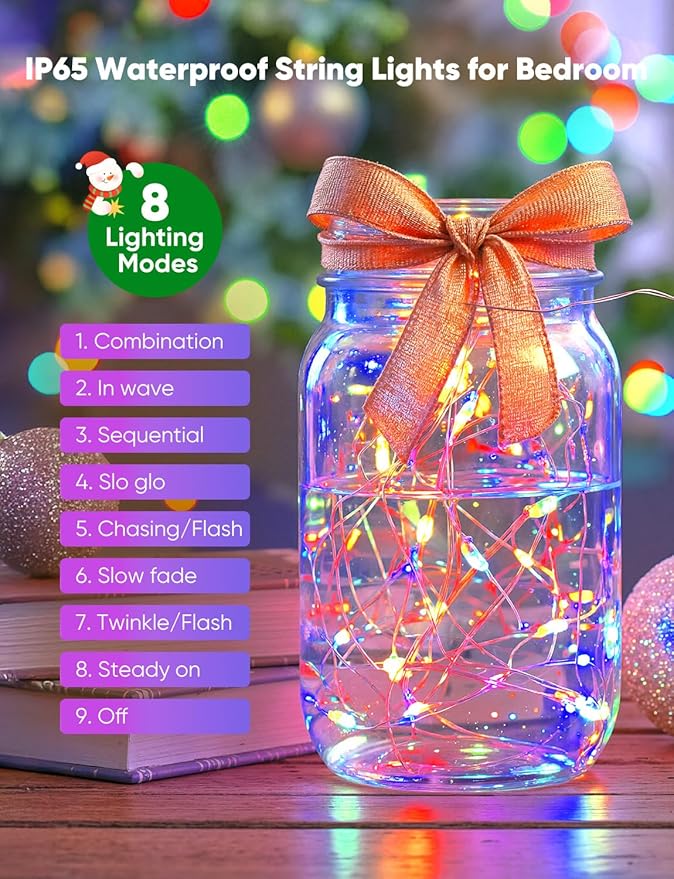 Minetom 12 Pack Fairy Lights Battery Operated String Lights 8 Modes, 7ft 20LED Multicolor Waterproof Silver Wire Twinkle Lights, Firefly Starry Moon Lights for Mason Jars DIY Christmas Wedding Party