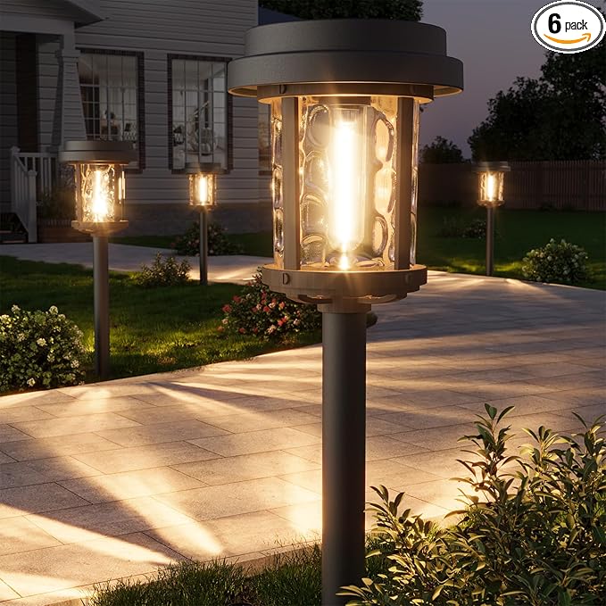 XMCOSY+ Solar Pathway Lights 6 Pack, 20 Lumens Bright Solar Garden Lights, Auto On/Off 10 Hours with Metal Glass Solar Powered, Waterproof Landscape Lights for Outside Yard Walkway Driveway Lawn