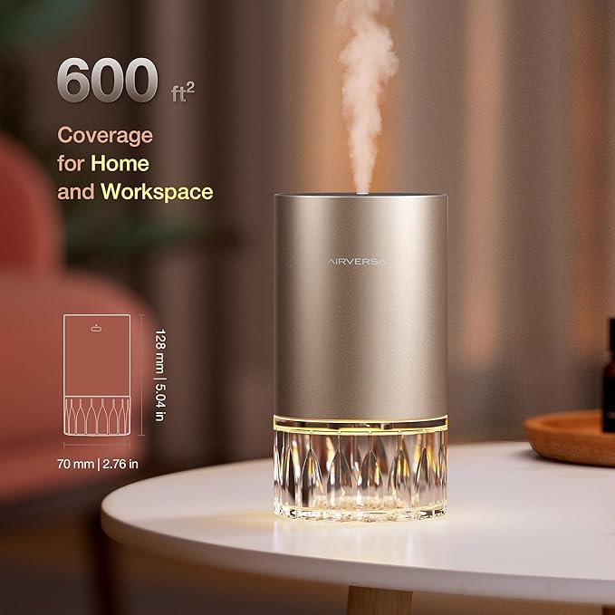 Airversa Waterless Essential Oil Diffuser for Home Room Desk Car Air Freshener Diffuser, Up to 600 sq ft, Battery Operated, Mist Level and Timer Settings, 100mL Capacity, Cold Air, RD1 Titainium