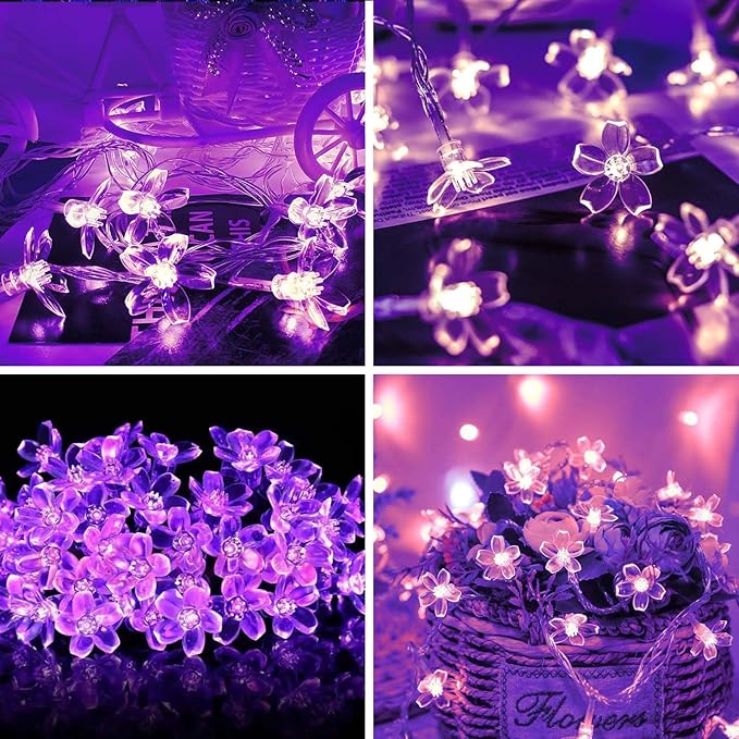 ITICdecor Flower String Lights 15FT 30LED Fairy Lights Battery Operated Indoor&Outdoor Twinkle Lighting Bedroom Decor for Party Wedding Xmas Tree(Purple)