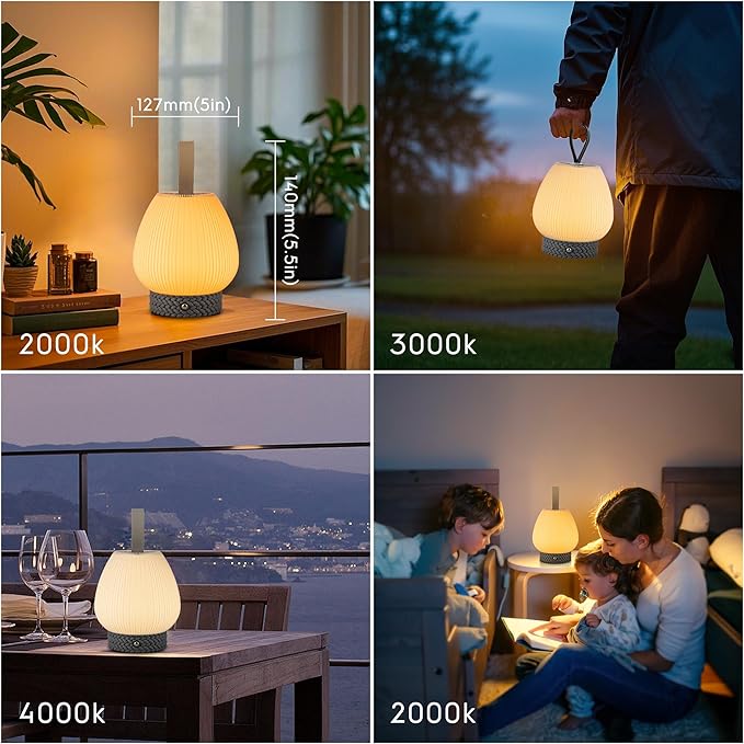 Touch Night Light, Dimmable Small Table Lamps, Rechargeable Portable Table Bedside Lamp for Bedroom, LED Lamp with Warm White Lights, Modern Nightstand Lamp for Living Room (Gray)
