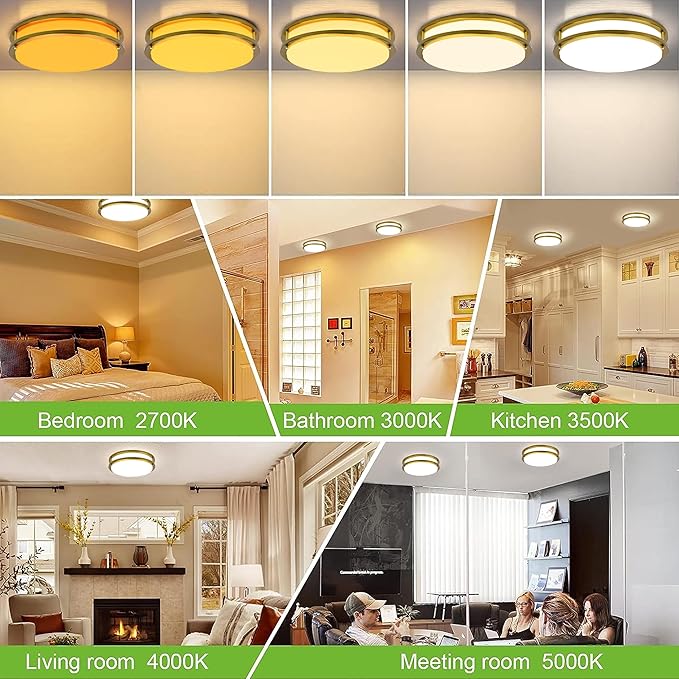 hykolity 13 inch Flush Mount LED Ceiling Light Fixture, 2700K/3000K/3500K/4000K/5000K Adjustable Ceiling Lights, Gold Saturn Dimmable Lighting for Hallway Bathroom or Kitchen ETL Listed 1Pack