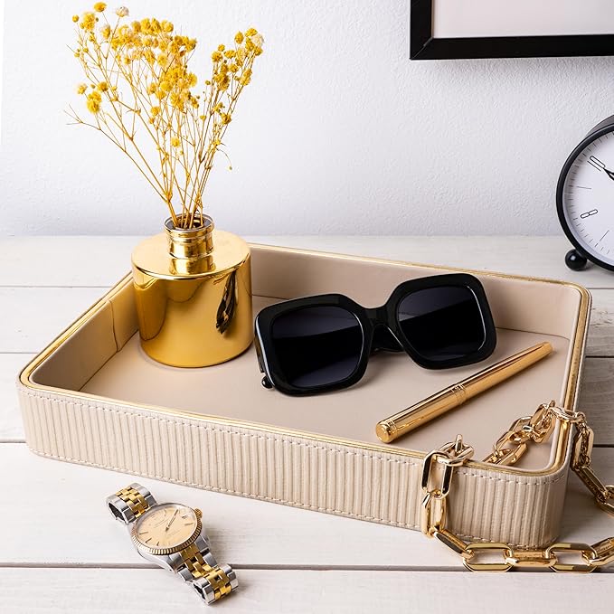 Perfume Tray Valet Tray Night Stand Bedside Organizer| Perfume Organizer Catchall| Perfume Trays for Dresser Vanity Tray for Dresser Countertop| Perfume Holder Nightstand Organizer Women (Beige)