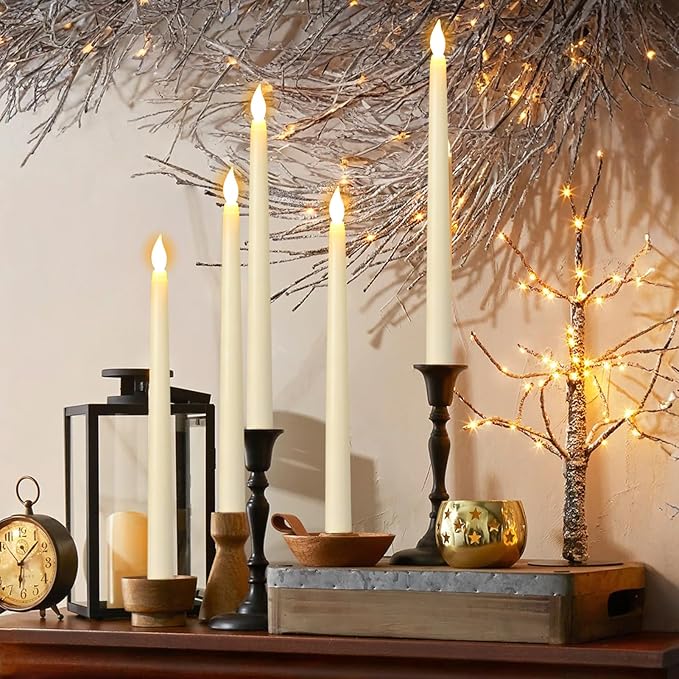 GenSwin 26 Pcs Flameless Taper Candles with 3D Wick, LED Taper Candles Battery Operated, Flameless Battery Candlesticks for Home Party Wedding Christmas Decor(Ivory, 0.78”x10.8”)