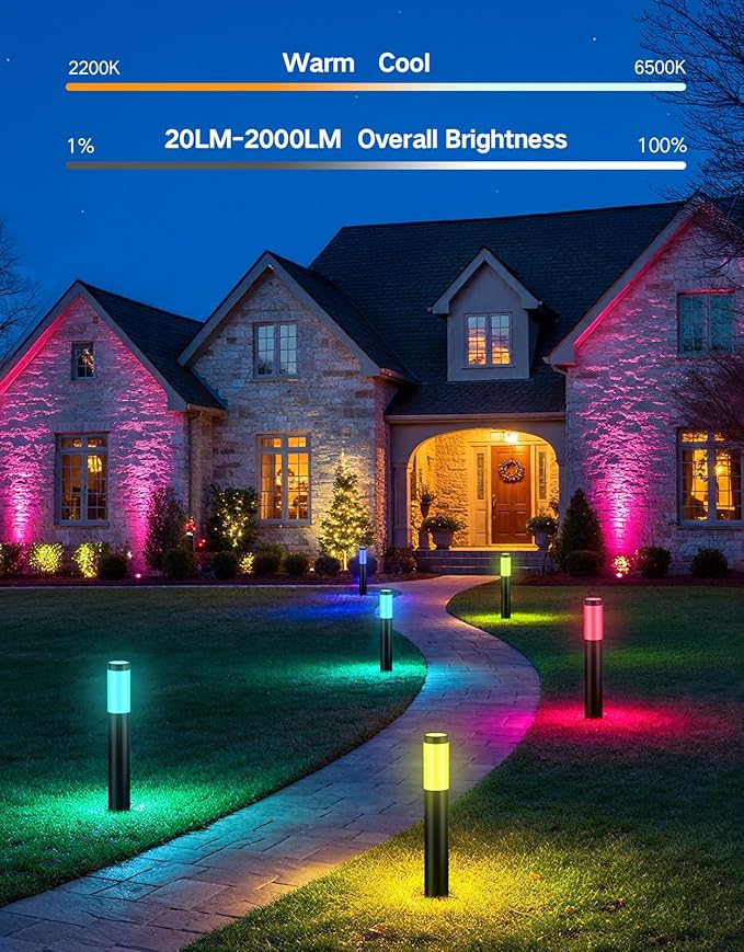 OUTON Pathway Lights Outdoor, Smart Low Voltage Landscape Lighting with RGB and 2200K-6500K White, APP Voice Remote Control, IP65 Waterproof Aluminum Walkway Lights for Yard Garden Patio, 4 Pack
