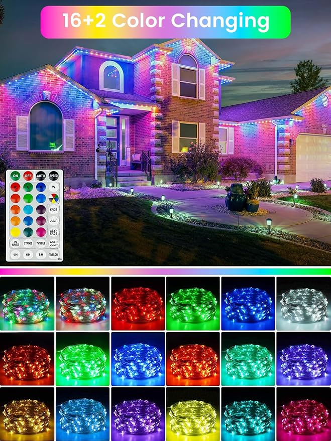RGB Color Changing 33Ft 100LED Easter Fairy Lights Battery Operated, Waterproof String Lights USB Powered with Timer for Indoor & Outdoor, 18 Colors & Multicolor for Bedroom Christmas Easter Decor