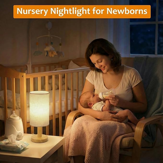 Touch Bedside Table Lamp with USB Powered,Stepless Dimming 2700K Warm Night Light, Minimalist Wood Base Linen Shade,Boho Nightstand Lamp for Bedroom Nursery Dorm Kitchen Small Spaces (5W LED 50K Hrs)