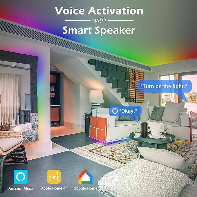AW 6.6ft LED Strip Light Kit APP Control Music Sync Color Changing Wifi Smart 120 LEDs Ambient Lamp Compatible with Alexa & Google Assistant for Bedroom Gaming Room
