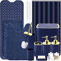 XLHOMO 26PC Bathroom Accessories Set - Gorgeous Blue Bathroom Set, Bathroom Accessory Set, Navy Blue Shower Curtain Set with Bathtub Mats for Shower Tub