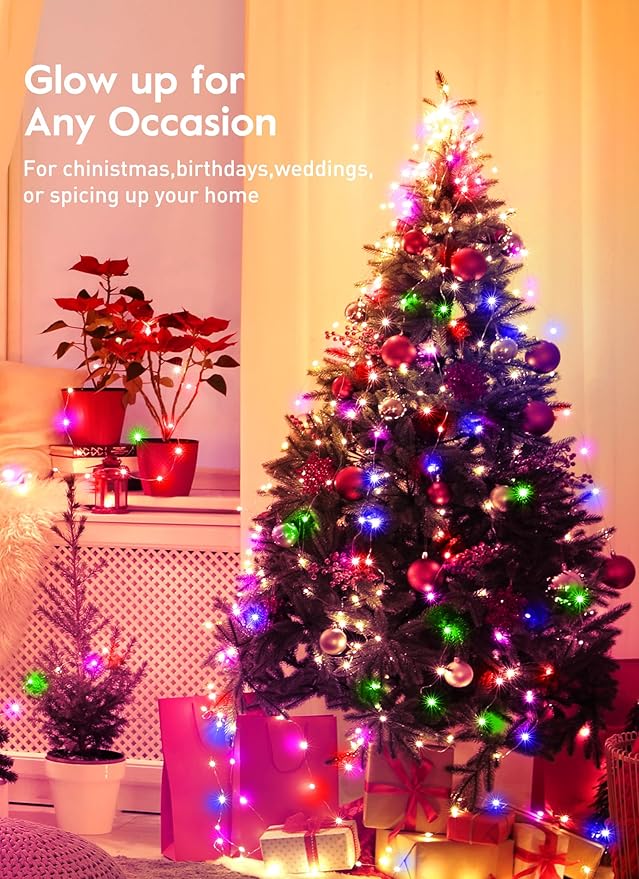 Fairy Lights Plug in, 66FT 200LEDs USB Twinkle Lights with Timer and Remote, Starry String Lights 8 Modes for Wreath Wedding Party Indoor Christmas Decoration, Multicolor