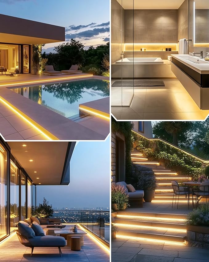Outdoor COB LED Strip Lights Waterproof 3000K, 16.4ft IP67 24V Tape Light Warm White High Density, 2560 LEDs, 305 LM/FT, CRI 90+, Lighting for Backyard, Garden, UL Listed (Power Source Not Included)