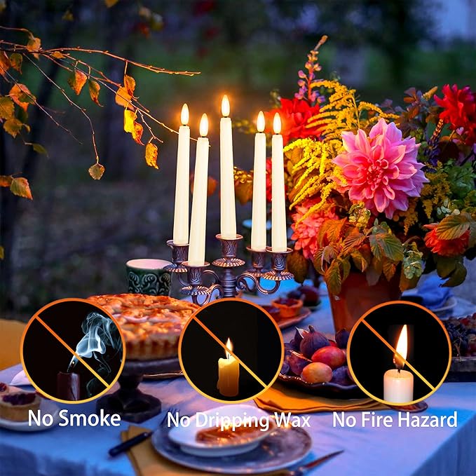 8PCS Flameless Flickering Taper Candles with 2 Remote Control and Timer, 8 Inch 3D Wick Floating Flickering Flame, Battery Operated LED Window Candle Lights, Christmas Home Wedding Decor (Ivory)
