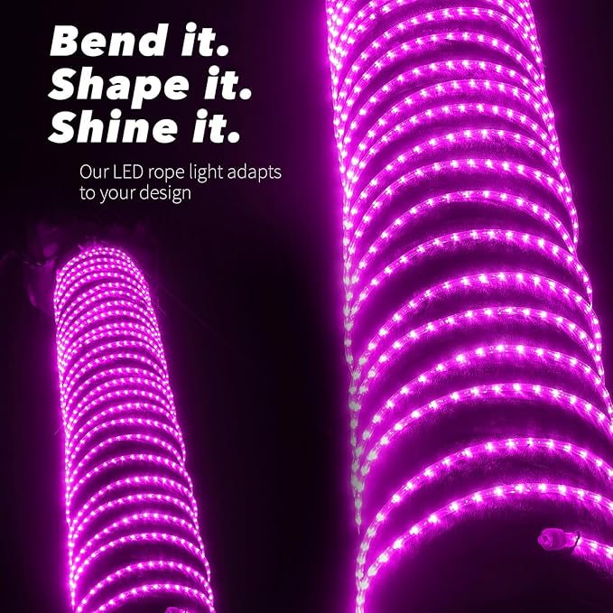 WYZworks 576LEDs 50ft LED Outside Rope Lights, Outdoor ETL Certified Waterproof Permanent 360 Degree Light Emitting, Flexible Tube, Connectable, Christmas Palm Tree Exterior Landscape, Pink