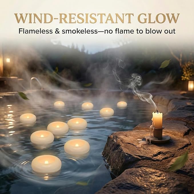 Aignis 48 Flameless LED Floating Candles, 3-Inch Plastic Battery Operated Tealights, Glow Time Over 200 Hours, Cozy Romantic White Light, Suitable for Pool/Bathtub/Hot Bath/Wedding Centerpiece Decor