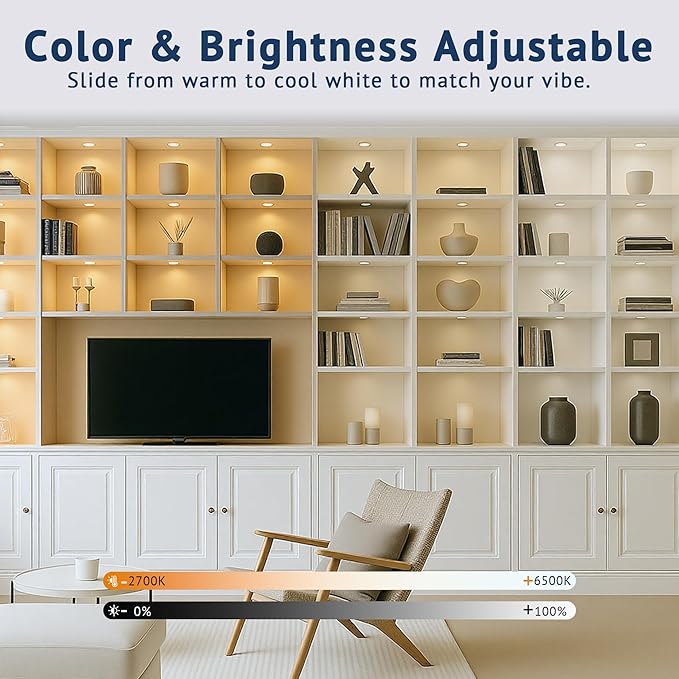 V4light Smart Under Cabinet Lights, Plug-in Puck Lighting with App, Voice & Motion Control, Dimmable 2700K–6500K, Compatible with Alexa & Google Home, Kitchen, Closet & Shelf Lighting(4 Pack)