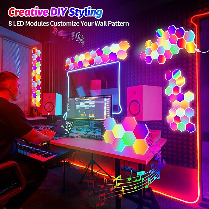 20 Pack DIY Hexagon LED Lights, Music Sync RGB Gaming Lights with APP Smart Wall Lights for Bedroom Living Room Decor