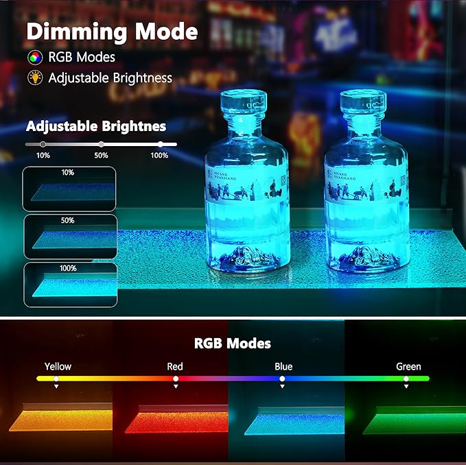 VST Modern Acrylic LED Wall-Mounted Bar Shelves, 3-Pack RGB Backlit Floating Liquor & Wine Display with Aluminum Profile Frame | APP/Voice Control Mood Lighting for Home Bar & Game Room