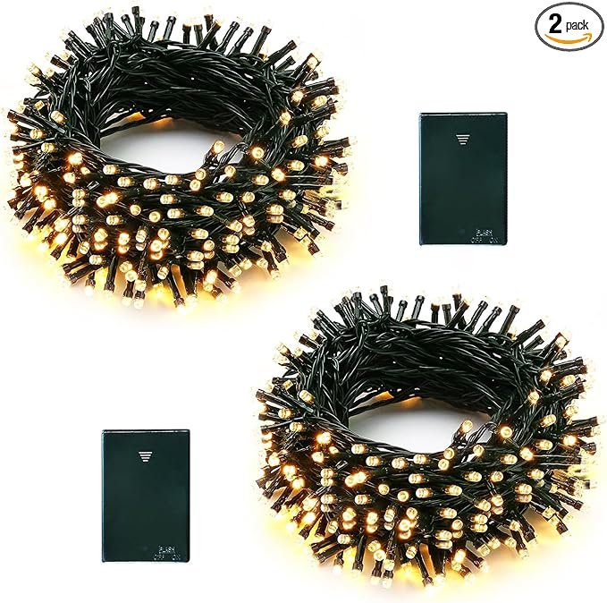 echosari 2 Pack Battery Operated String Lights, 13.2Ft 40 LED Green Wire Fairy String Lights, Waterproof Fairy Lights for Xmas Tree Wreaths Garden Wedding Party Decor (Warm White)