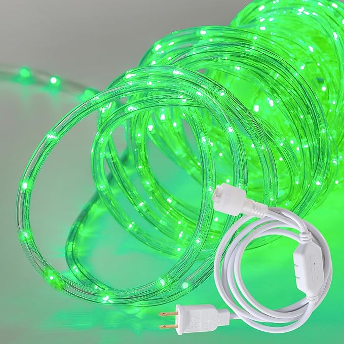 50ft Green Rope Lights, Connectable for Indoor & Outdoor,110V Transparent Flexible Tube Lights,Waterproof LED Rope Lighting For Outside, Deck, Patio, Pool, Camping, Bedroom Decor,Landscape Lighting