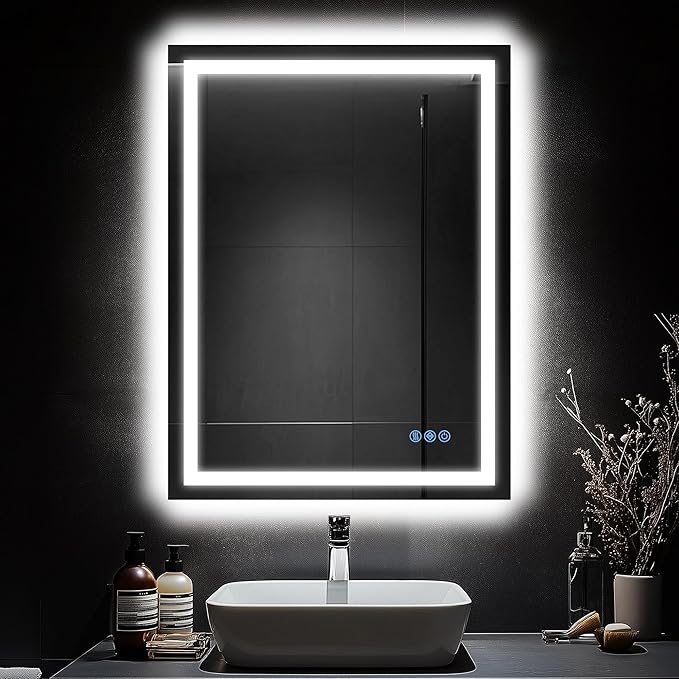 LED Bathroom Mirror, 24"x36" with Frontlit and Backlit Anti-Fog Mirror with Lights LED Vanity Mirror for Bathroom 3 Colors Temperature & Dimmable Bathroom Mirror with HD Tempered Glass