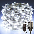 RUICHEN Plug in Fairy Lights with Switch, Waterproof 66 Ft 200 LED Silver Wire Starry String Firefly Lights for Bedroom, Patio, Garden, Balcony, Dorm, Cool White