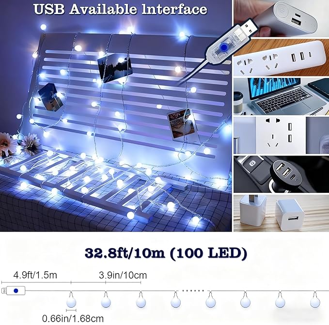 Led String Lights for Bedroom, Fairy Lights Plug in with Remote 38ft 100Led 8 Modes Timer Dimmable USB Christmas Lights for Indoor Bedroom Classroom Dorm Garden Party Wedding Xmas Decor, White