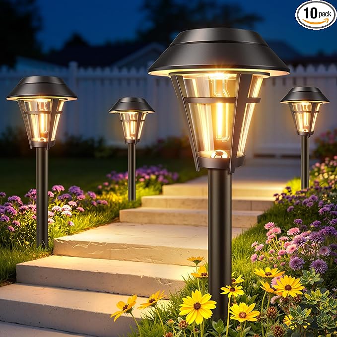 LETMY Solar Pathway Lights Outdoor, 10 Pack Solar Lights Outdoor Waterproof, Auto On/Off Solar Powered Garden Landscape Path Lights, Outdoor Solar Lights for Yard Lawn Patio Walkway Driveway