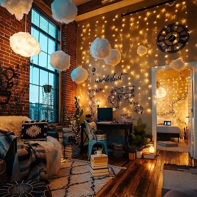 300 LED Curtain String Lights, Twinkle Fairy Lights for Bedroom with 8 Lighting Modes, USB Christmas Lights for Party Home Bedroom Indoor Wall Room Decor (Warm White)