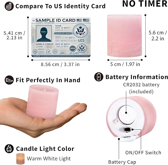 FURORA LIGHTING Pink Real Wax LED Votive Tealight Candles Pack of 6, Flameless Flickering Candles for Delicate Home Décor, 1.95’’(W) x 2.17’’(H), Batteries Included