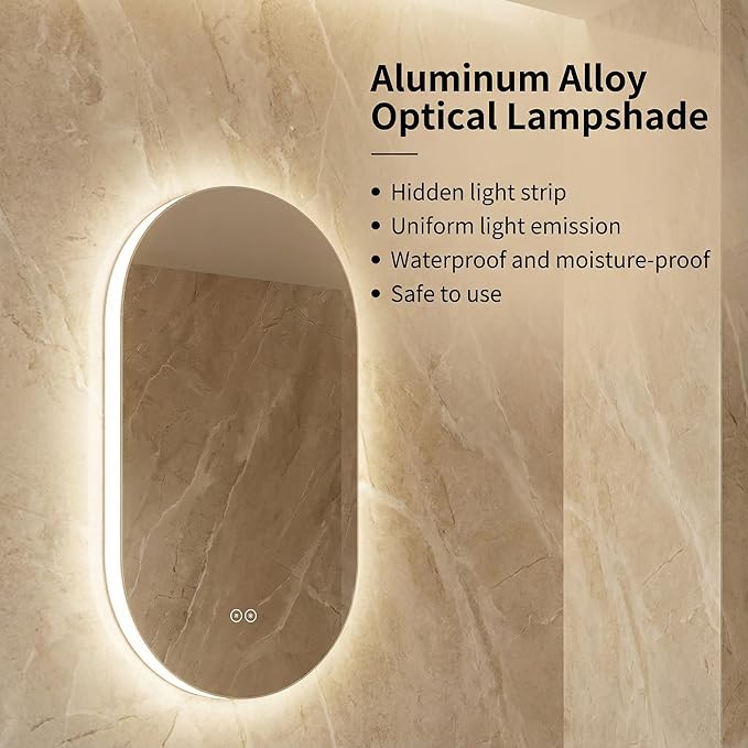 LAIYA 24V Full-Power Oval LED Bathroom Vanity Mirror,36X22inch Frameless Backlit Mirror with Light, Smart Anti-Fog Waterproof Mirror with Memory Function Dimmable Lighted Mirror