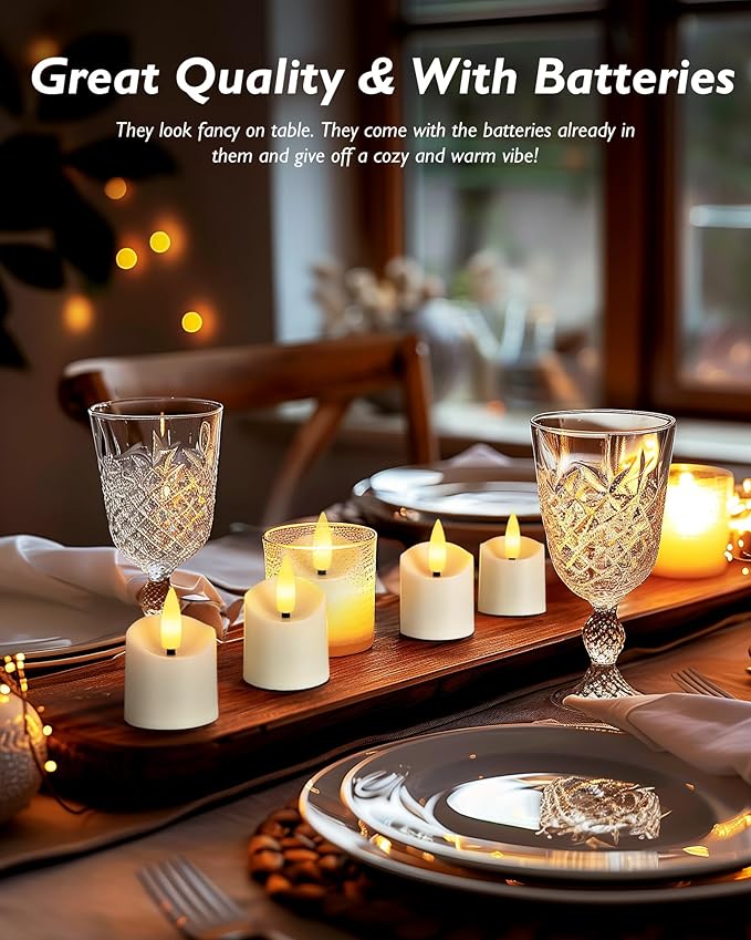 Homemory 12Pack 400+ Hour Remote Control Candles, 2/4/6/8H Timer LED Votive Candles, Battery Operated Tea Lights in Warm White for Outdoor, Table, Wedding, Christmas (White, Batteries Included)