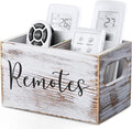 DRASTAR Remote Control Holder, Retro White TV Remote Holder, Remote Organizer Caddy for Table, Wooden Remote Box for Nightstand, Remote Caddy with 2 Slots
