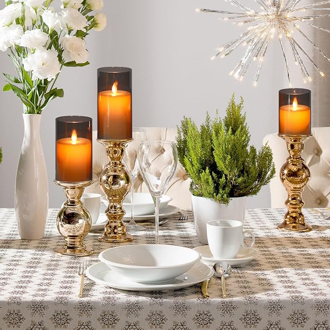 DRomance Black Glass Flameless Candles with Remote Timer Moving Wick Battery Operated LED Flickering Pillar Candles Plastic Dinner Wedding Christmas Holiday Decor D3 x H4, 5", 6"