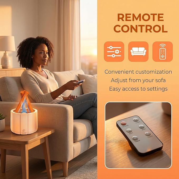 Aesthetic Campfire Essential Oil Diffuser, USB Rechargeable Wood Stack Humidifier with Remote, 7-Color Flame Light, Portable Aroma Diffuser for Home Office Decor, Unique Zen Gift (1, Black)
